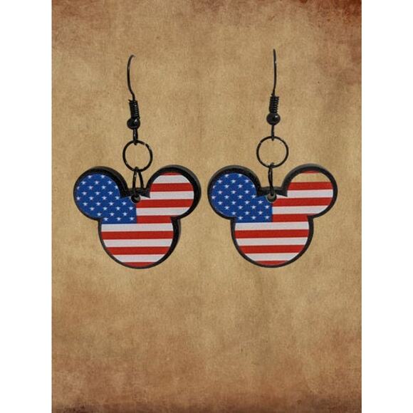 3/$20 mouse dangle earrings patriotic usa flag 4th july independence day - Picture 5 of 5